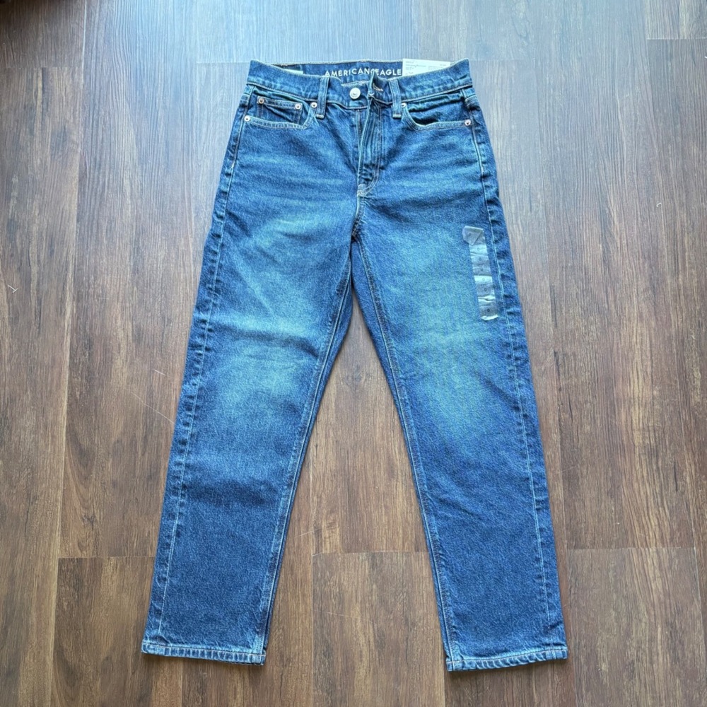 ♾️American Eagle Super High Rise Ankle Straight Jeans 0 Short Blue NWT♾️